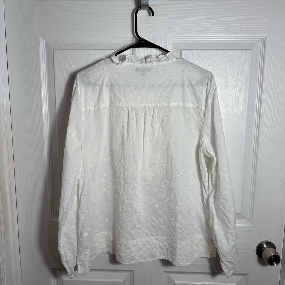J.Crew Eyelet Ruffle Blouse XL White Cotton Romantic Cottagecore Boho Feminine - Picture 3 of 12